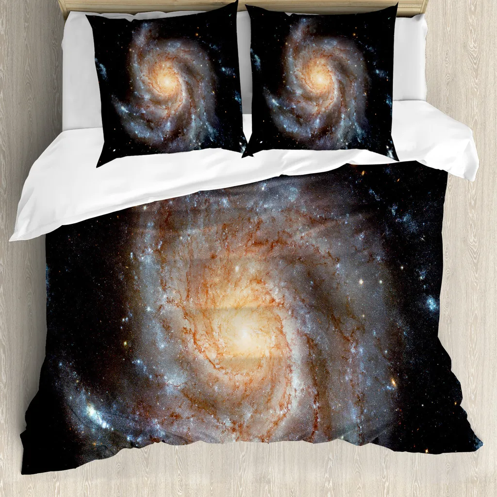 ABAKUHAUS Galaxis Copripiumino, disco stellare in spazio molto ampio, antiacaro, adatto a chi soffre di allergie, con federe, 155 cm x 220 cm - 80 x 80 cm, nero beige viola