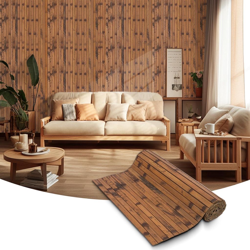 Bambus-Wandpaneele, Innenwandverkleidung zur Wandgestaltung im Wohnzimmer, Büro, Kücheninsel (1,2 x 2,4 m, dunkel gebranntes Holz)