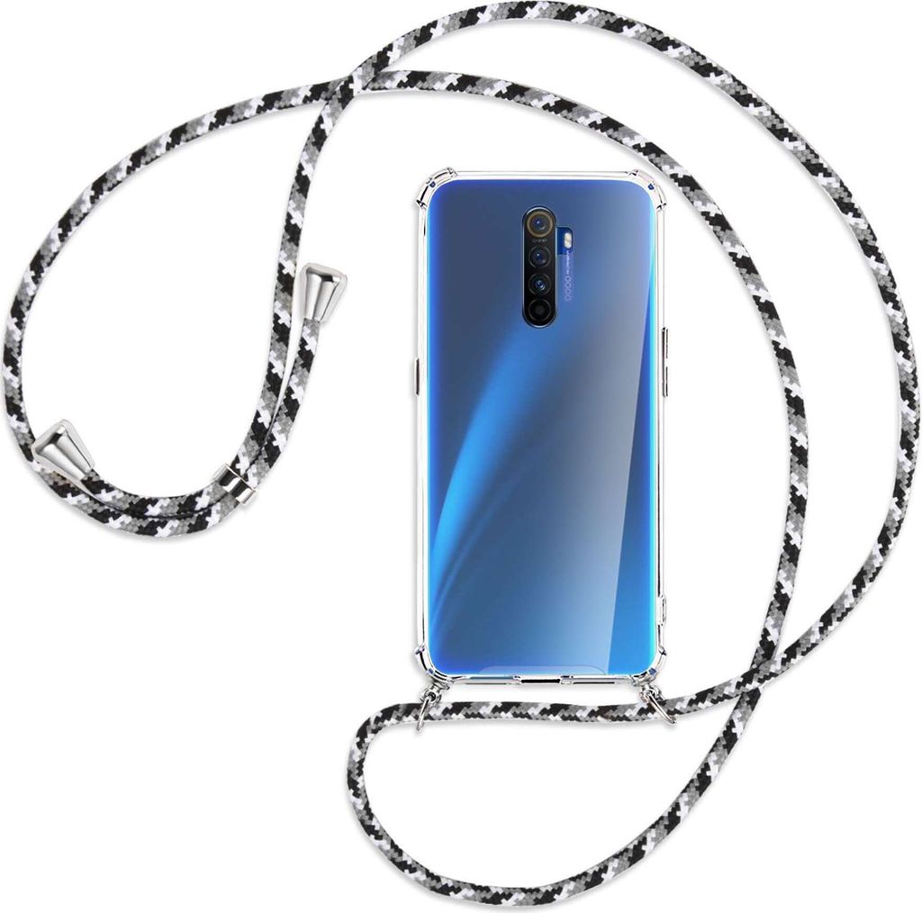 Handykette Backcover-Schutzhülle mit Band (Metall silberfarben) für Realme X2 Pro - schwarz/grau/weiß