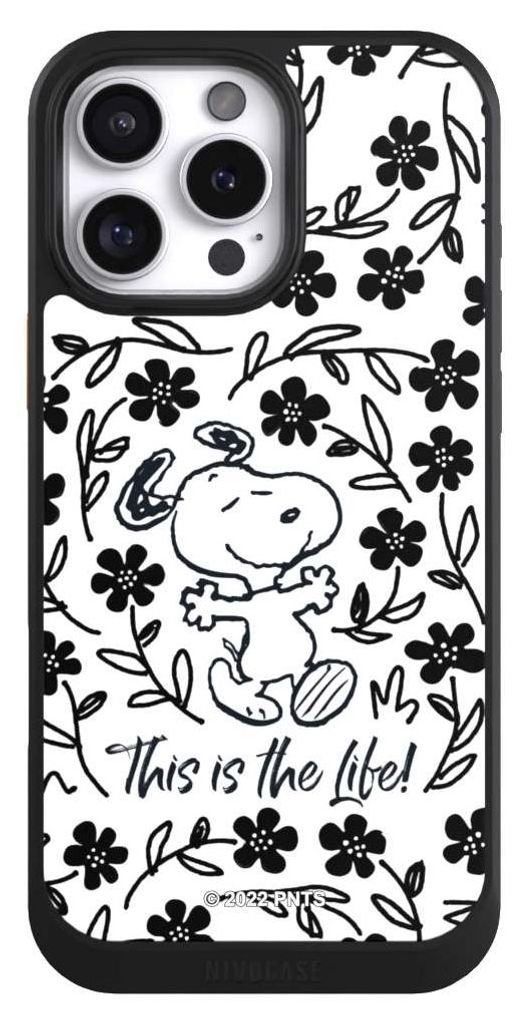 NIVOCASE Hülle für Apple iPhone 16 Pro Max Handyhülle NIVOcore Case Schwarz Blumen Peanuts Snoopy