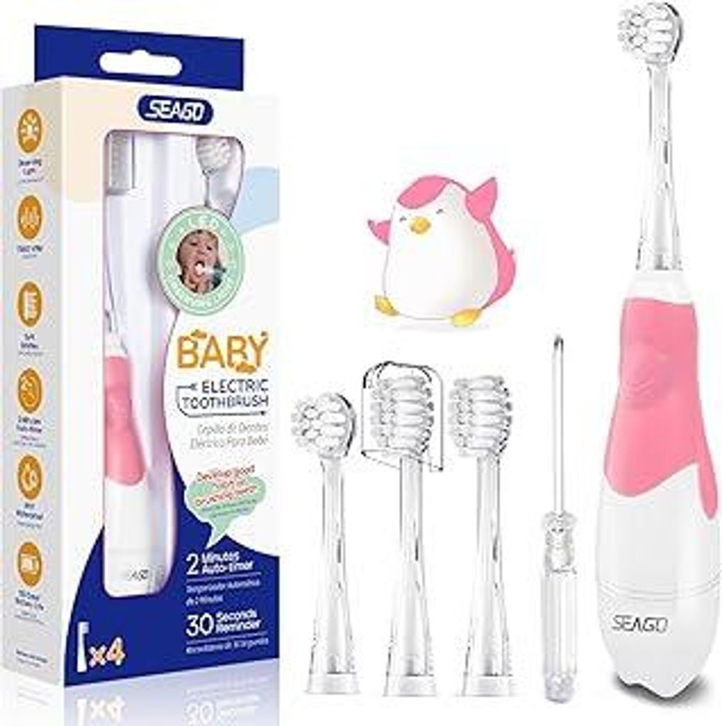 Seago SG-513 Elektrische Zahnbürste Kinder Baby Kinderzahnbürste Elektrisch ab 0-3 Jahre mit LED Licht Smart Timer Babyzahnbürste Wasserdicht IP...