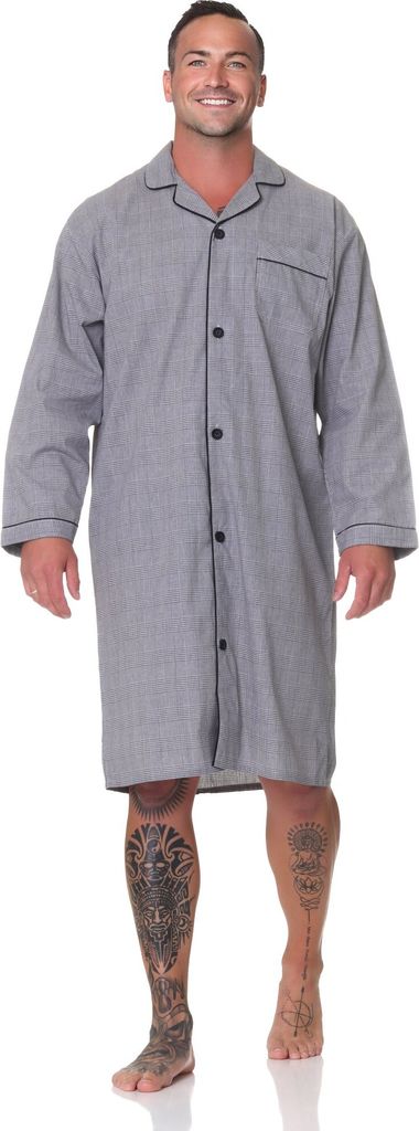 Normann Herren langarm Nachthemd gewebt mit Knopfleiste - auch in Übergröße ; dunkelgrau , 56