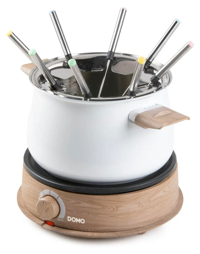 Appareil à Fondue Domo DO736F 1500W avec 8 Fourchettes en Bois Blanc