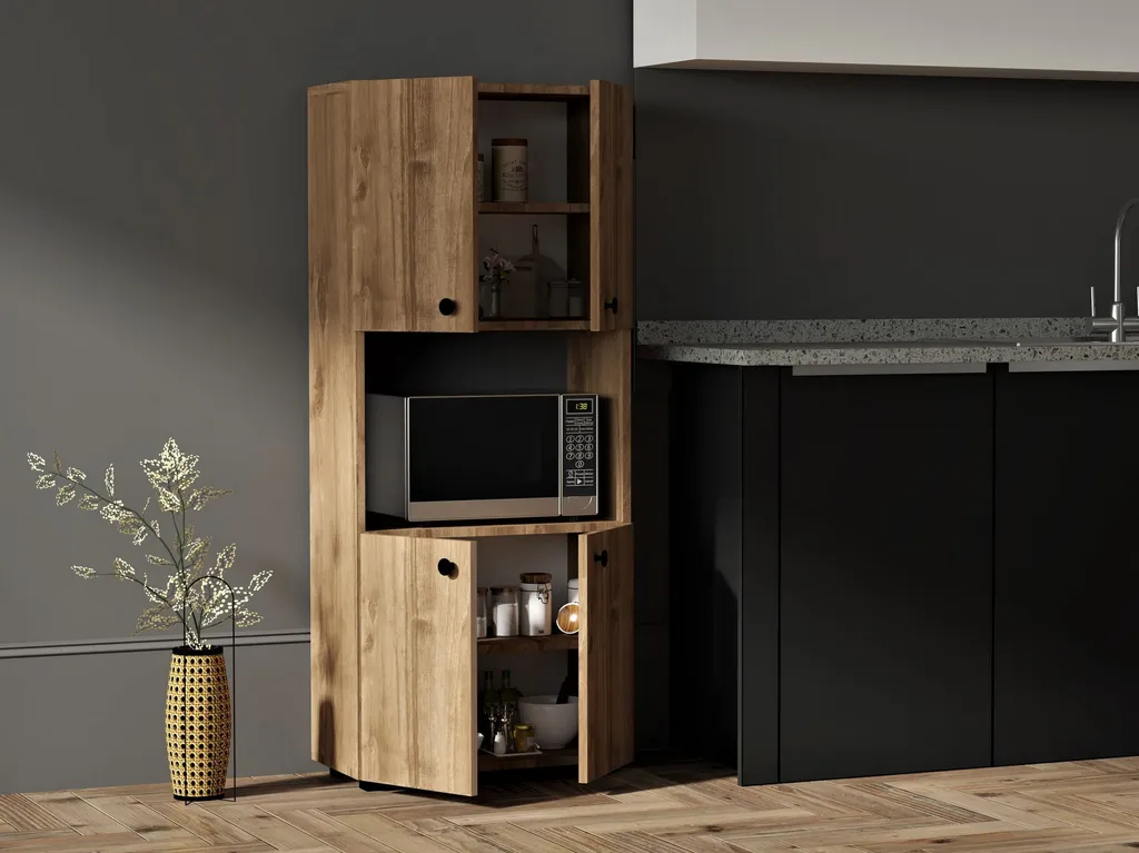 Buffet de Cuisine Haut en Noyer Efe - Colonne de Rangement 60 x 140 cm