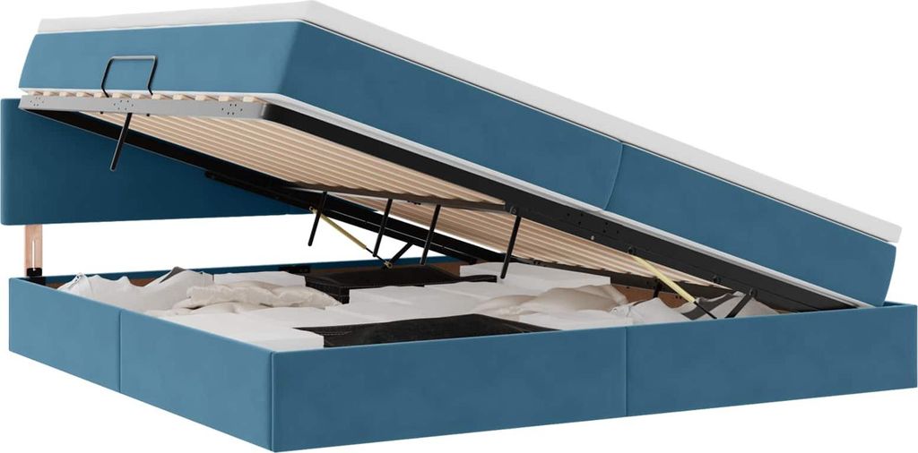 Aufbewahrungsbett mit Matratze Dunkelblau 200 x 200 cm Samt