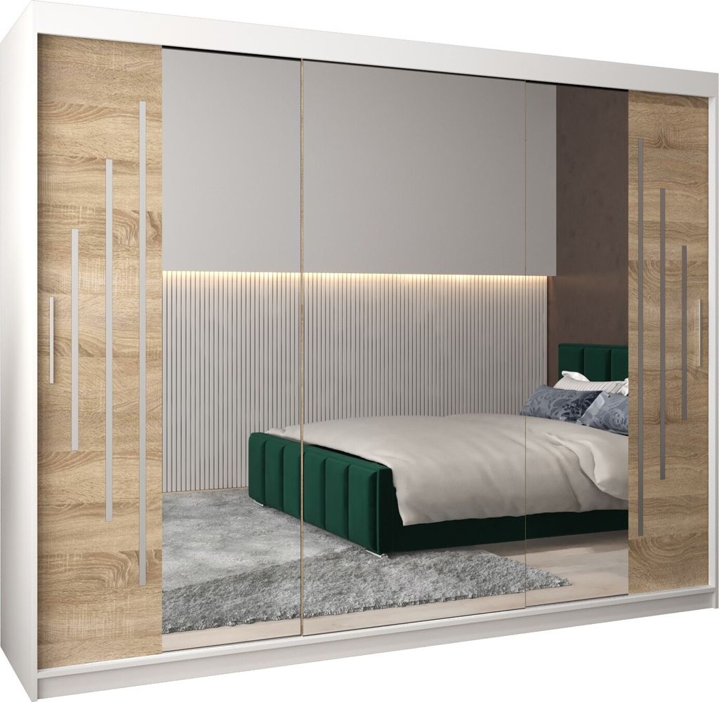 Kleiderschrank, Schiebetürenschrank Schlafzimmer, Schrank mit Spiegel YORK 2 250 cm