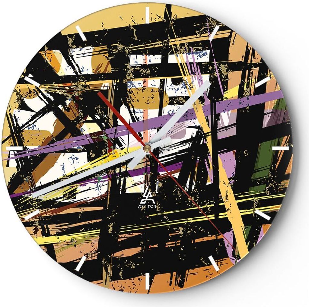 Wanduhr - Rund - Glasuhr - Abstraktion modern - 30x30cm - Schleichendes Uhrwerk - Lautlos - zum Aufhängen bereit - Dekoration Modern - Wanddekorat...