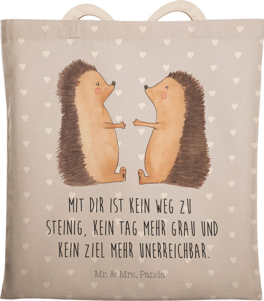 Mr. & Mrs. Panda Beutel Igel Liebe - Grau Pastell - Geschenk, Partner, Einkaufstasche, Tote Bag, Hochzeitstag, Beuteltasche, Tasche, shopping, Freu...