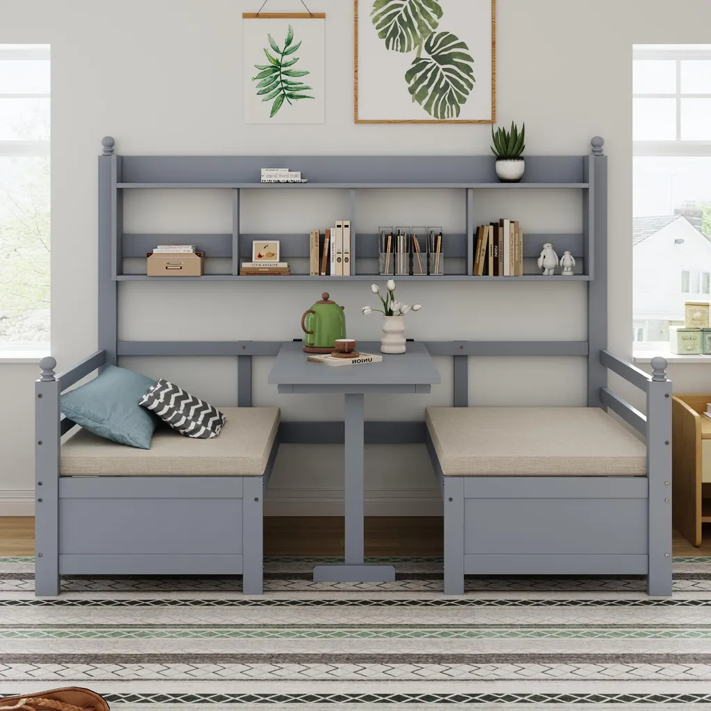 Lit d'appoint 90x200 cm avec bureau pour studio et petit appartement gris