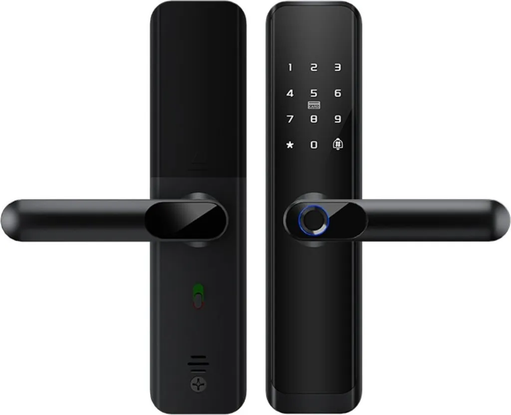 INF Serrure Intelligente Empreinte pour Porte Bois et Noir Aluminium 27cm