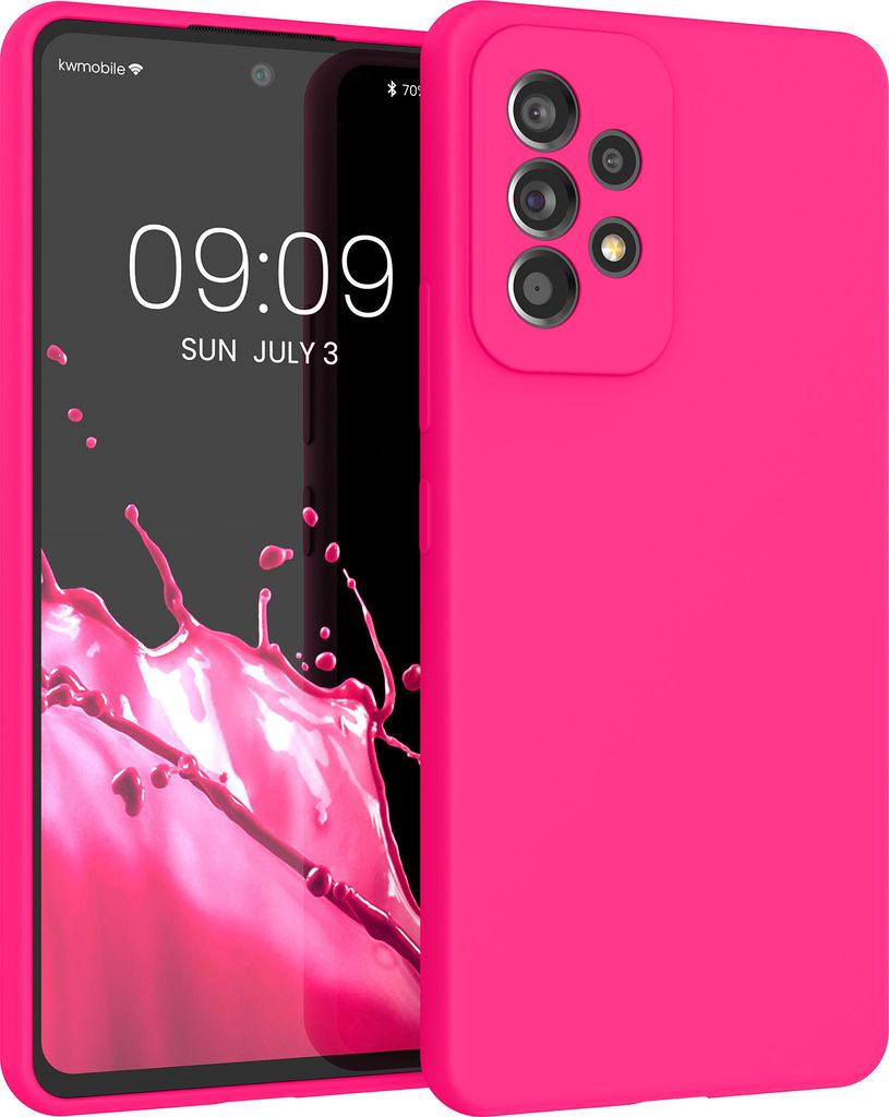 kwmobile Hülle kompatibel mit Samsung Galaxy A53 5G Hülle - Silikon Handy Case - Handyhülle weiche Oberfläche - kabelloses Laden - Neon Pink