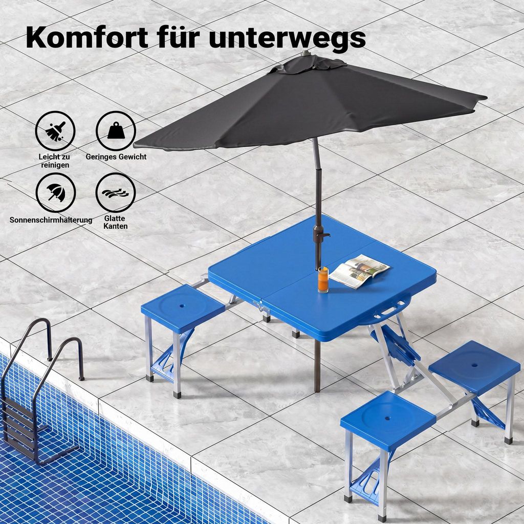 Wiltec Camping Sitzgruppe mit 4 Sitzplätzen klappbare