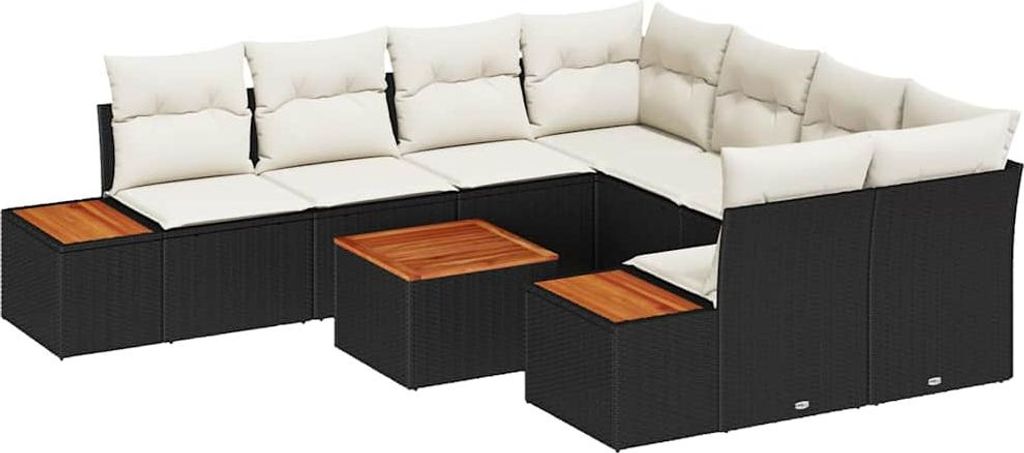 "2026 MODERNE" Gartensofa-set - elegantes Design - Sitzgruppe mit Sofa, Tisch - mit Kissen 9 pcs Schwarz Poly Rattan - Terassenmöbel NeuMöbel708147