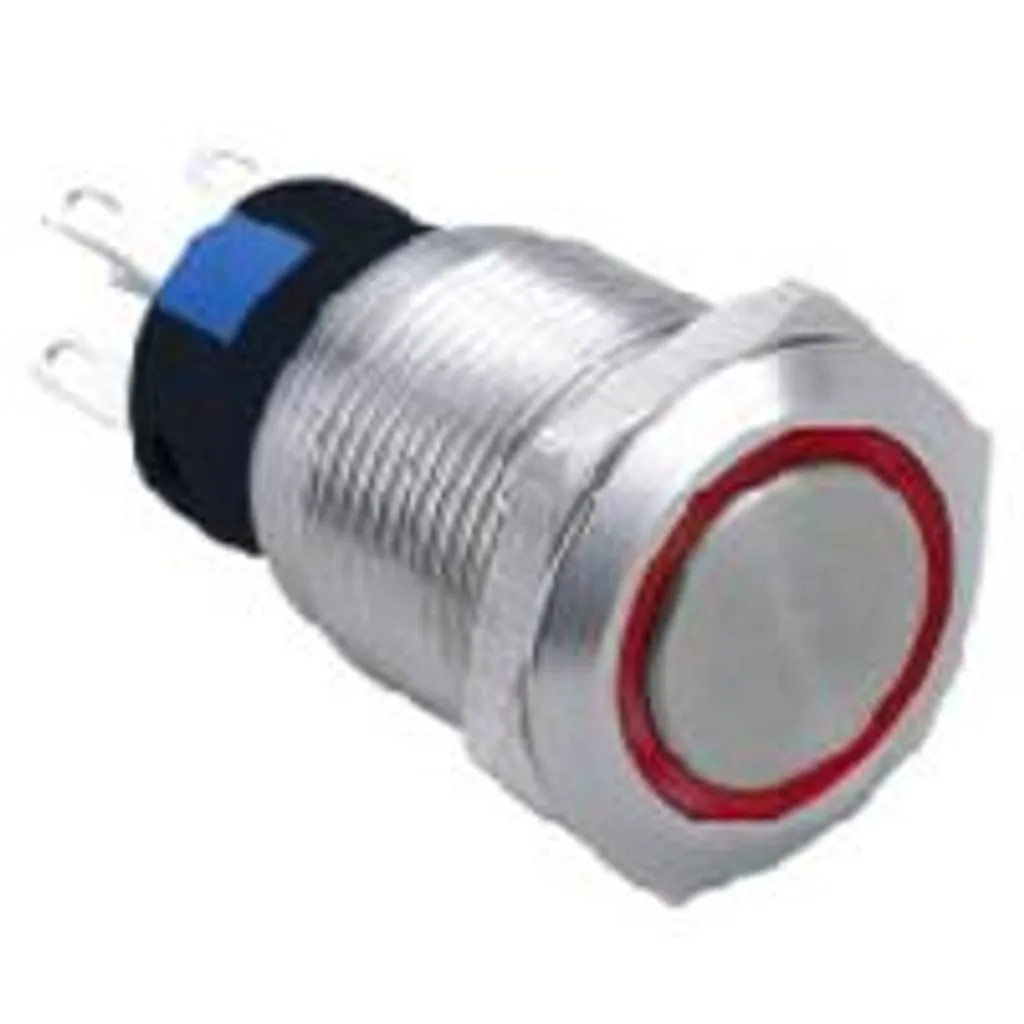 Bouton anti-vandalisme 19mm monostable avec éclairage LED rouge intense