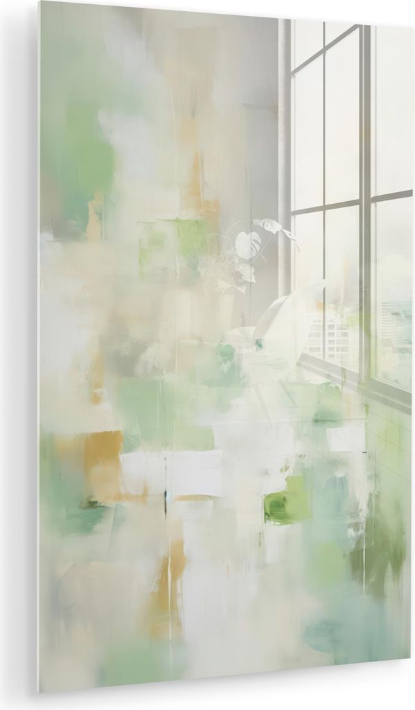 MuchoWow Glasbilder - Bilder auf Wandbild - Foto auf Glas Abstrakt - Kunst - Weiß - Grün - Modern 20x30 cm Wanddekoration aus Glas - Acrylglasbil...