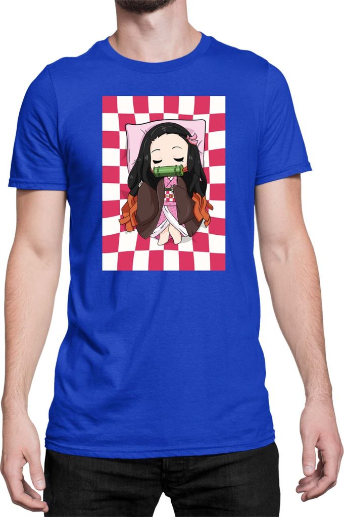 Herren T-Shirt Demon Anime Slayer Kimetsu No Yaiba Nezuko Sleeping, Man S / Blau