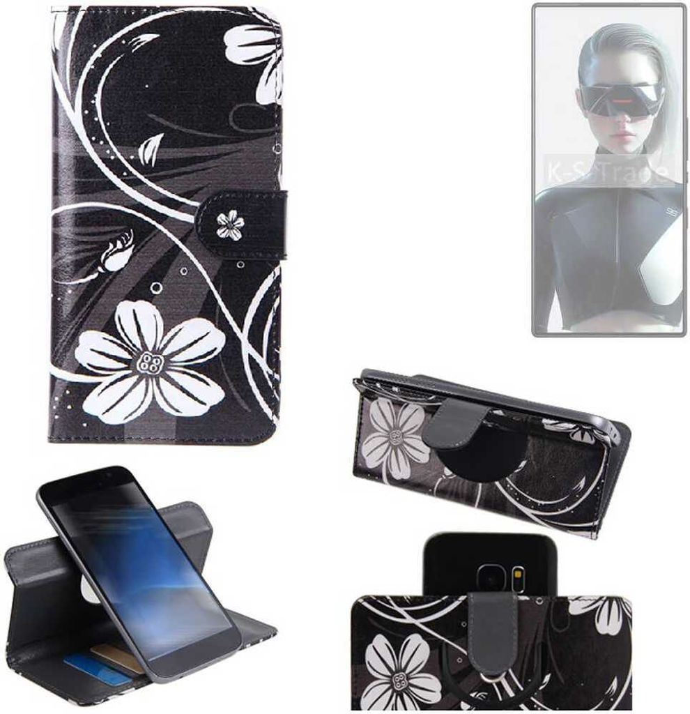 K-S-Trade Schutzhülle Handyhülle kompatibel mit Nubia Red Magic 9S Pro Hülle 360° Wallet Case “Flowers“ Klapphülle Hülle schwarz-weiß 1x