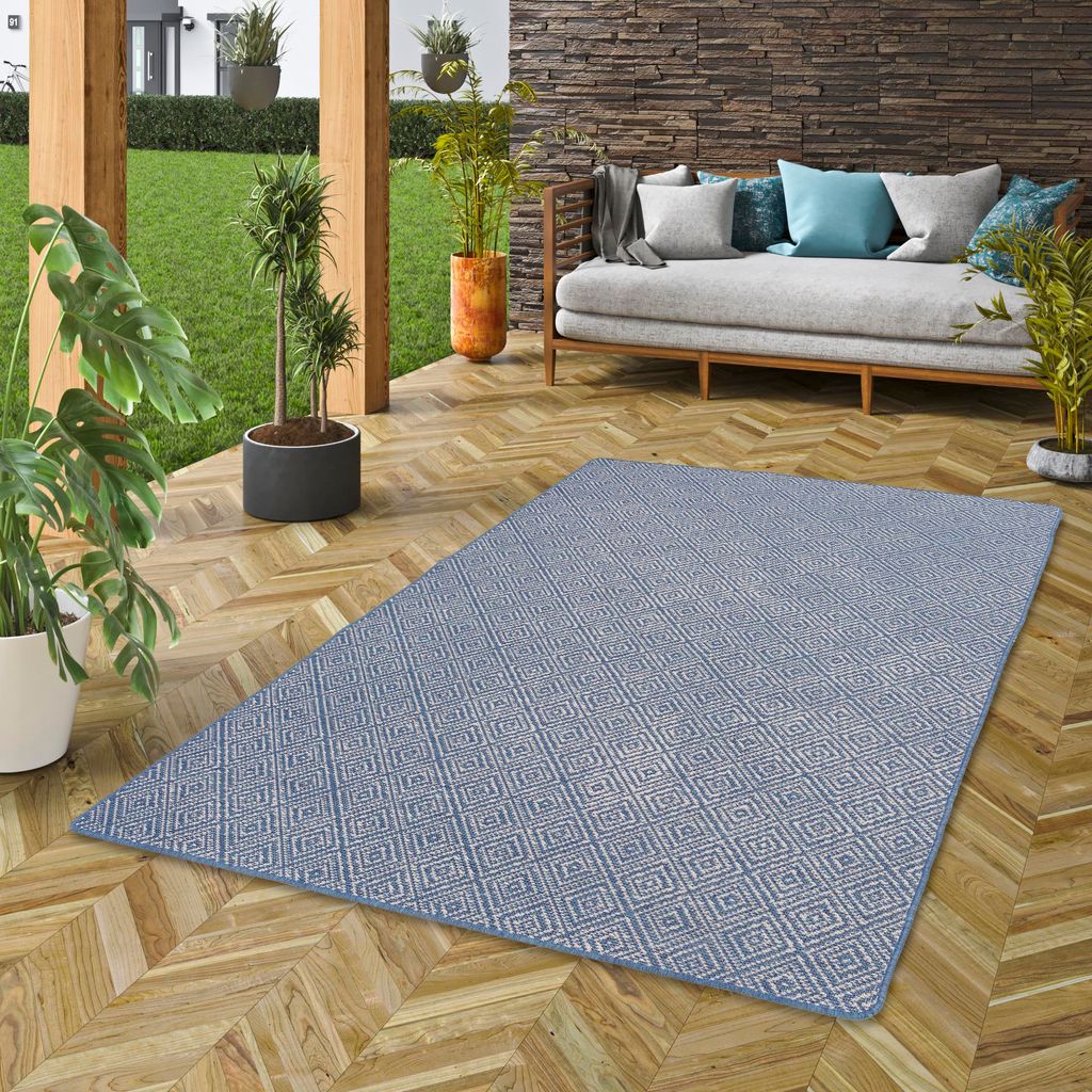 In- und Outdoor Teppich Beidseitig Newport Vintage Blau, Größe:200x200 cm