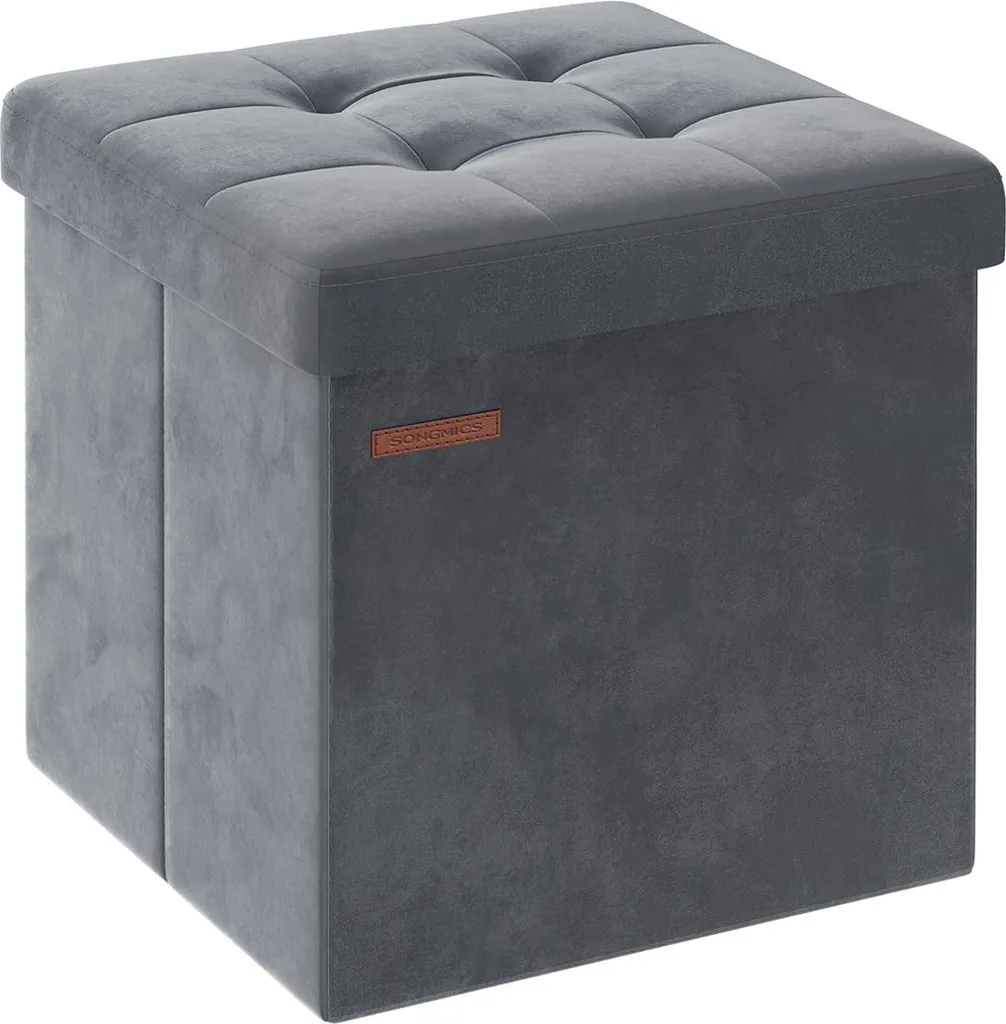 Banc rangement velours gris ardoise : gagnez de la place avec style