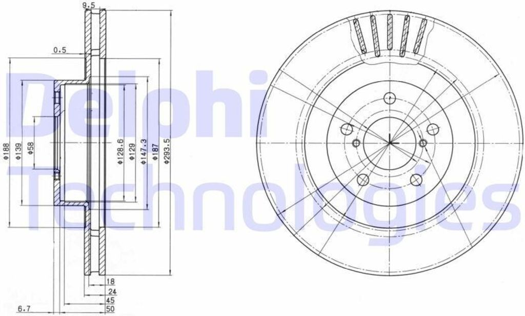 2x DELPHI Bremsscheibe BG3413 für SUBARU FORESTER (SG) Produktbild 