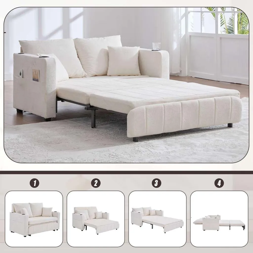 Canapé-lit 2 places pour studio avec rangement intégré et port USB
