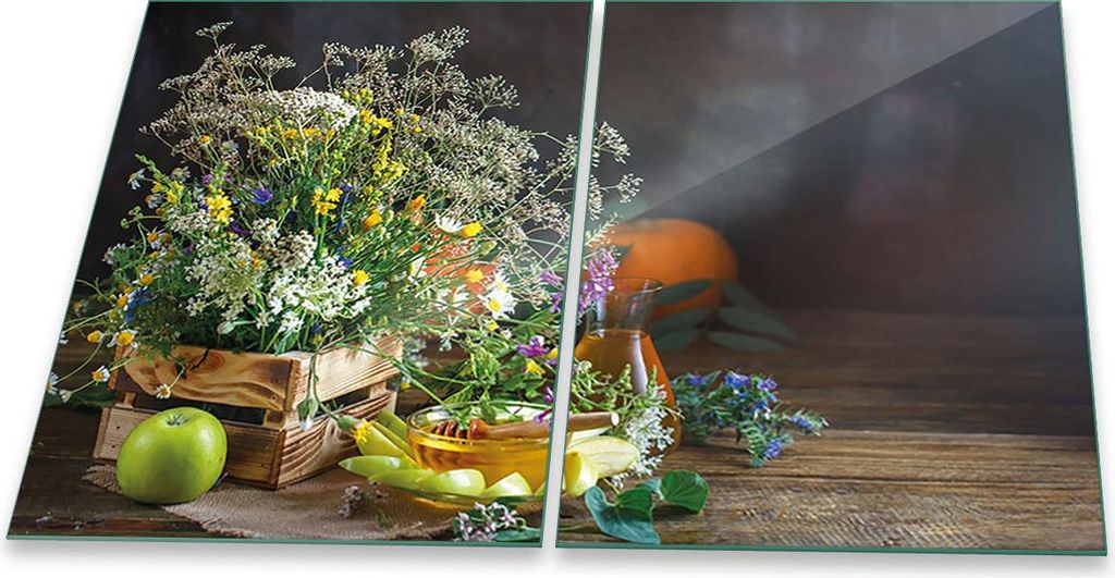 Herdabdeckplatten Glaskeramik Spritzschutz Glas Universal 2-Teilig 2x40x52 Blumen Grün