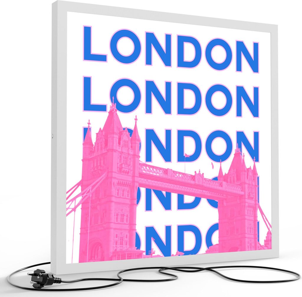 DEQORI LED-Bild & Lampe 60x60 cm Weiß 'London Calling' Leuchtbild LED Wandbild Leuchte