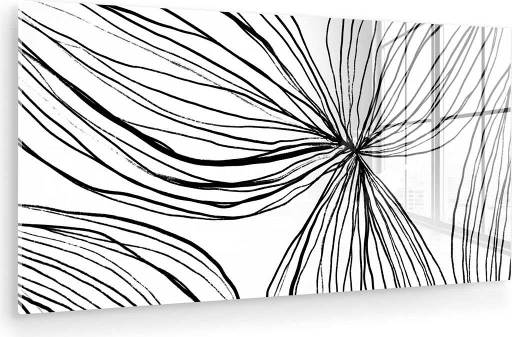 MuchoWow Glasbilder - Bilder auf Wandbild - Foto auf Glas Kunst - Linien - Weiß - Schwarz 120x60 cm Wanddekoration aus Glas - Acrylglasbild - Acry...