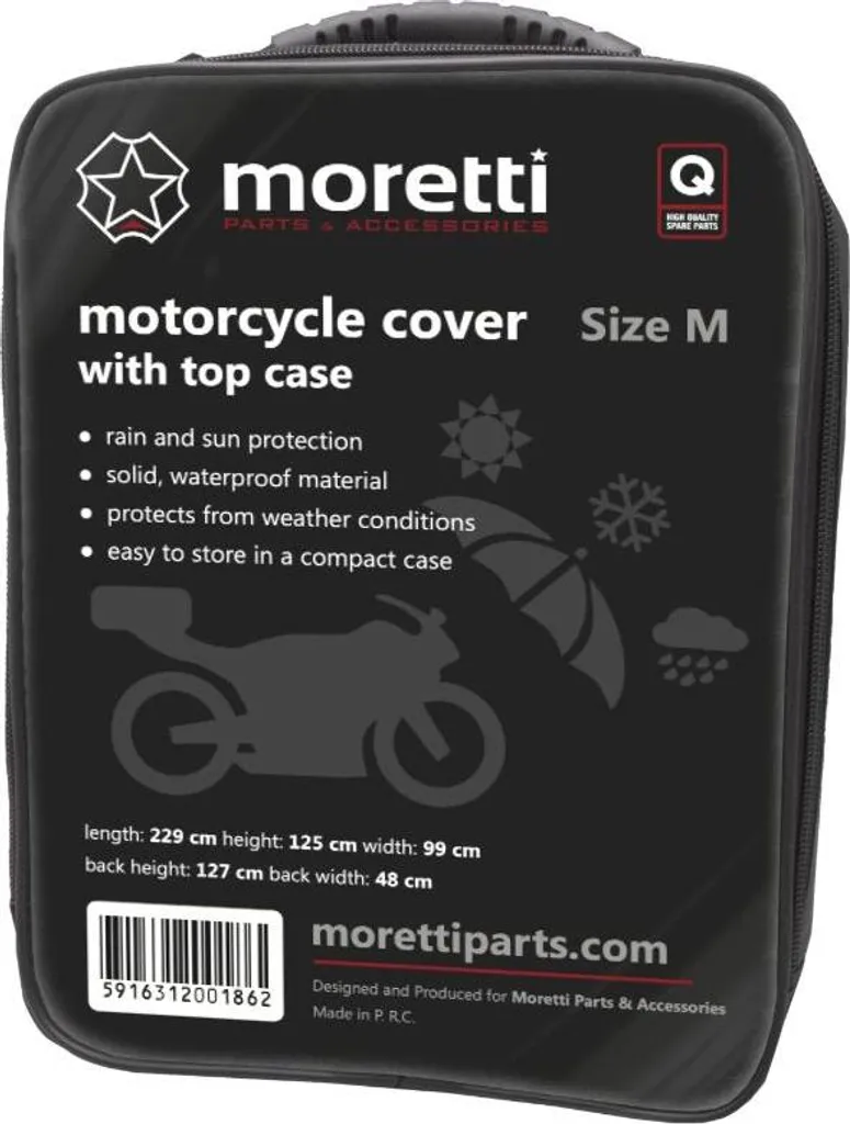 Moretti Coprimoto Taglia M per Moto con Bauletto - Protezione UV e Pioggia