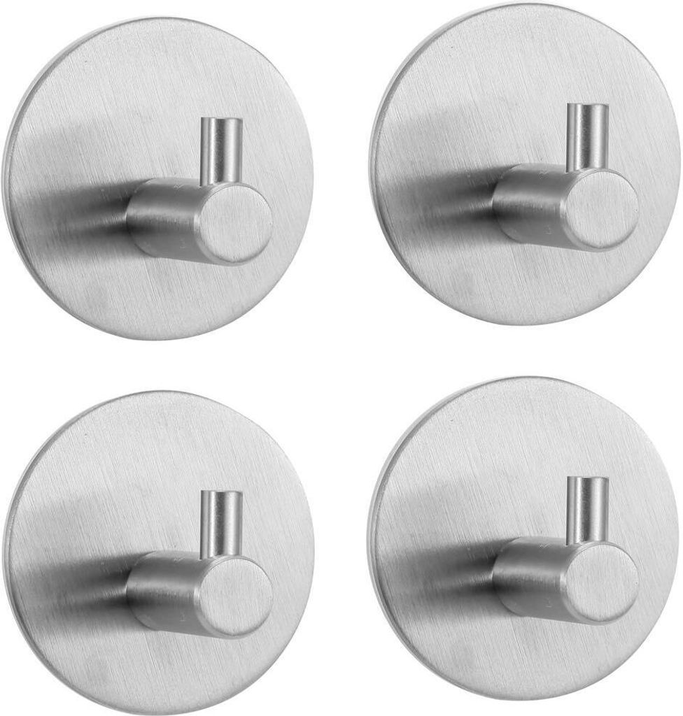 MSV Handtuchhaken Khéo selbstklebend | Bad Küche Haushalt | OHNE Bohren | 4er Set – Silber matt