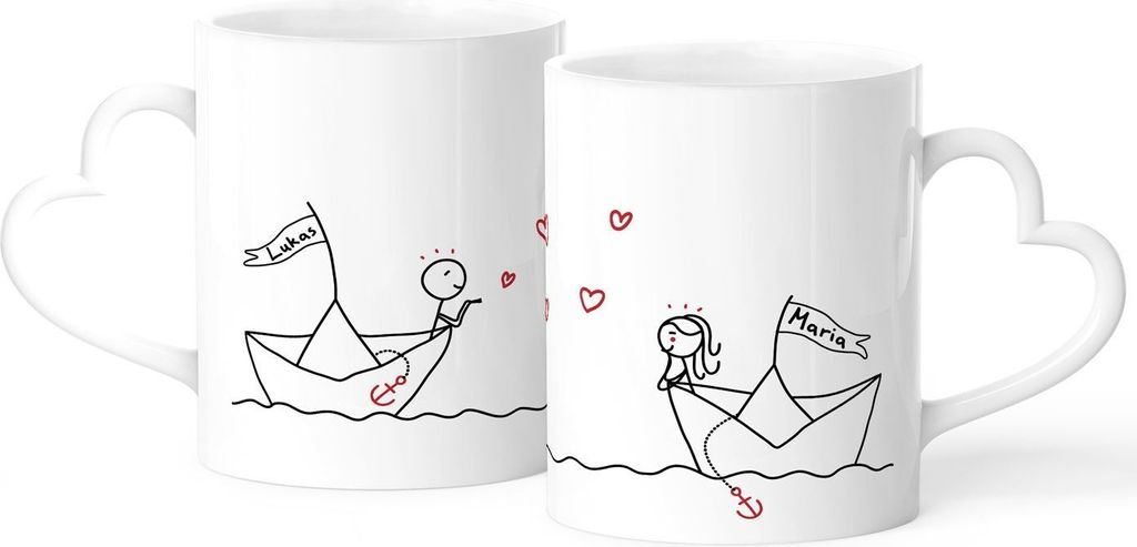 Partnertasse 2er Set personlisierbar mit Namen Herz-Henkel Geschenk Liebe Jahrestag Valentinstag Weihnachten SpecialMe weiß Herz-Tasse