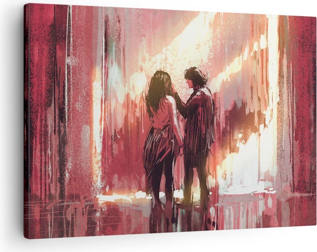 Bild auf Leinwand - Leinwandbild - Paar künstlerisch illustration liebhaber - 70x50cm - Wand Bild - Wanddeko - Leinwanddruck - Bilder - Kunstdruck...
