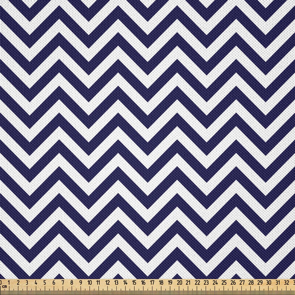 ABAKUHAUS Navy blau Satin Stoff als Meterware, Vertikaler Chevron-Zickzack streift Muster in den klassischen Seefarben Retro-, 10 M (148 x 1000 cm)...
