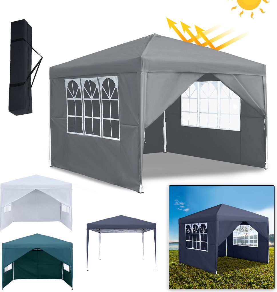 LZQ 2,5x2,5m Faltpavillon Pavillon Faltbar mit 4 Seitenwänden, Gartenpavillon Gartenzelt, wasserdicht, UV-Schutz, Partyzelt, inkl .Tasche, Weiß