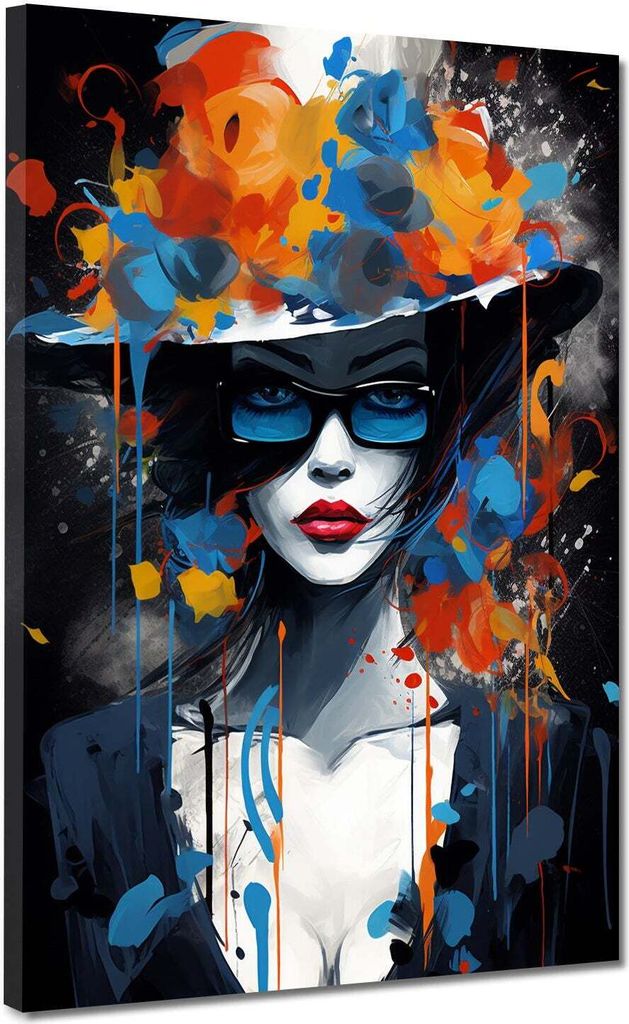 Frau mit Brille Pop Art Leinwandbild Wandbild Kunstdruck XL Wanddeko: 75x100x2cm