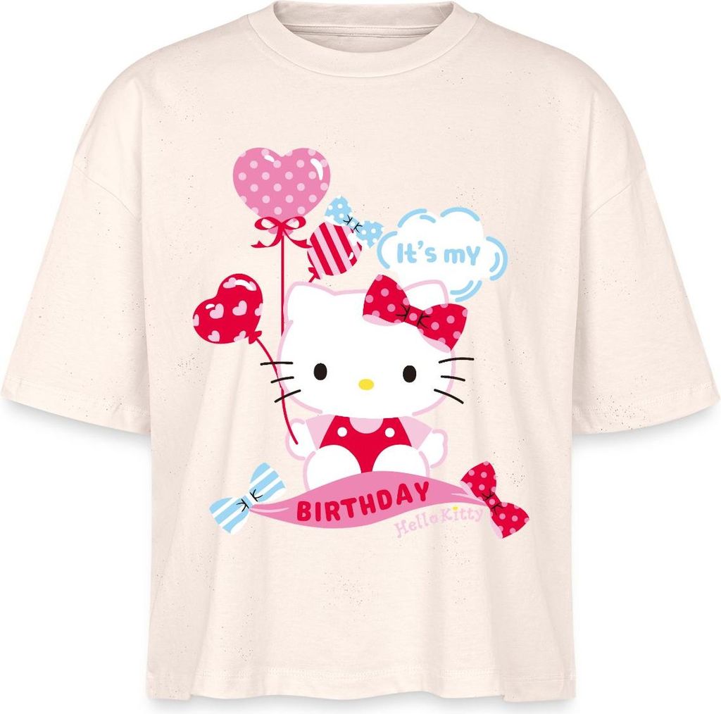 Spreadshirt Hello Kitty Mit Ballons Mein Geburtstag Boxy Shirt Damen, S, Natur