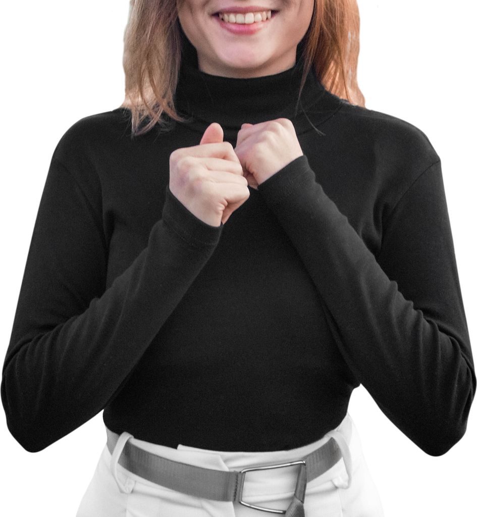 Damen Rollkragen Bluse Shirt Pullover Schwarz M