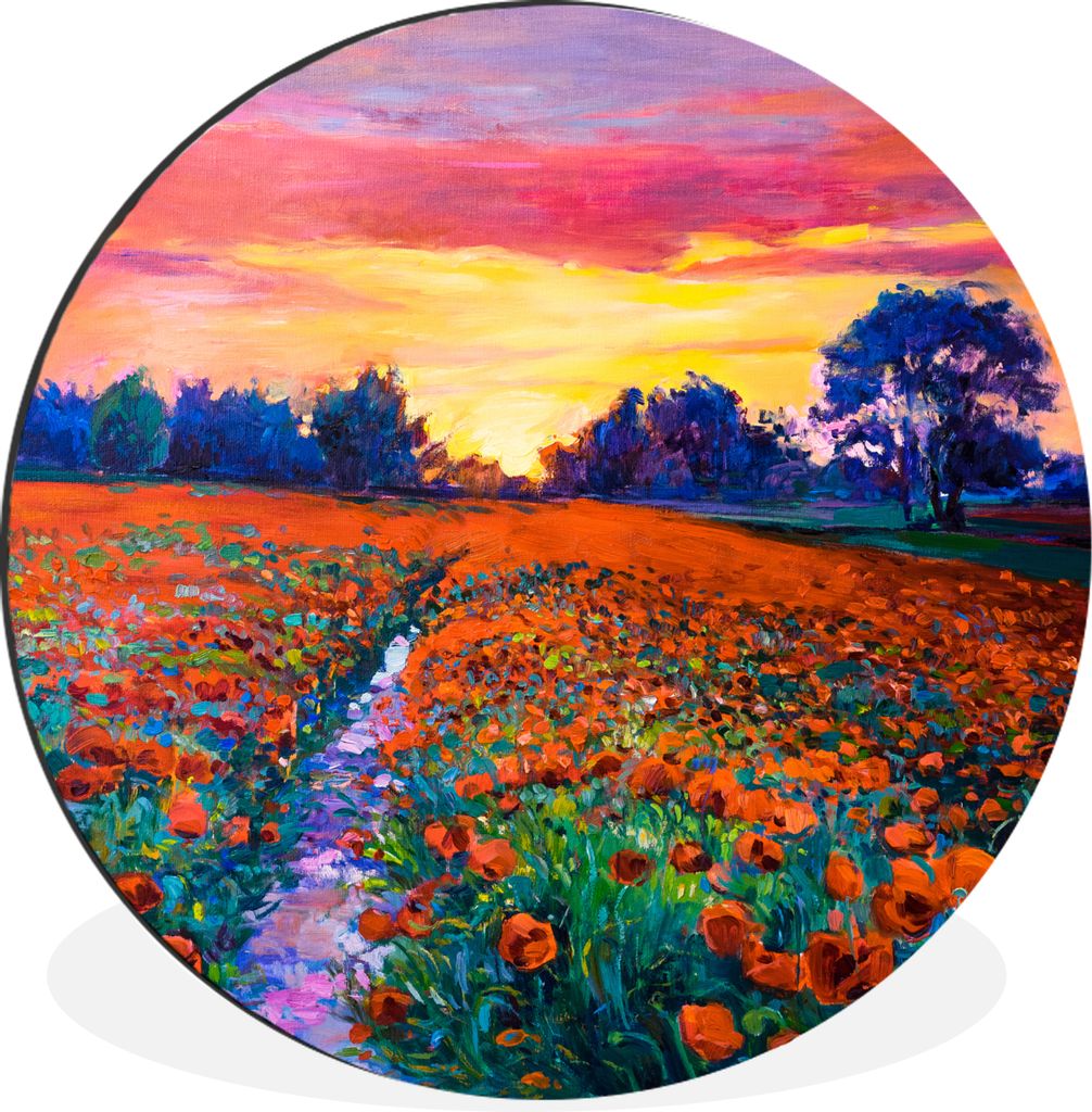 MuchoWow Aluminium Wandkreis Malerei - Natur - Blumen - Ölfarbe Ø 90 cm Wanddeko Modern Wohnzimmer - Mauerkreis - Wandbilder - Runde Bild - Bil...
