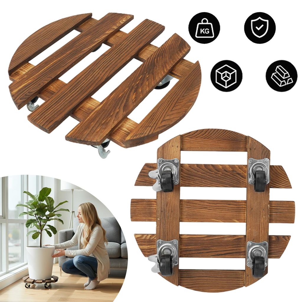 Pflanzenroller Holz Rund 2er Set, Blumentopf Untersetzer Produktbild 