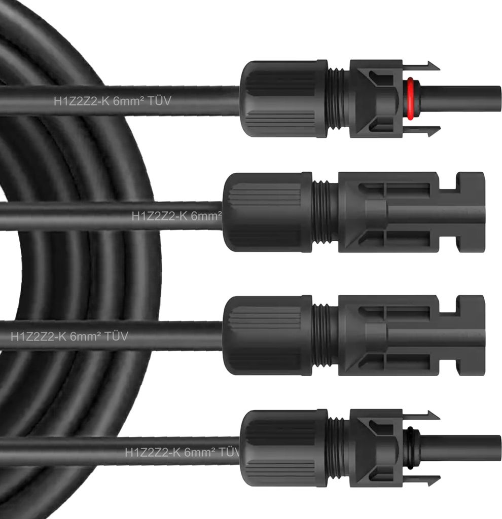 Solar Verlängerungskabel Solarkabel mit Stecker 4mm² 6mm² Kabel für Solarmodule, Kabelquerschnitt:6mm², Länge:2x 5m incl. Stecker