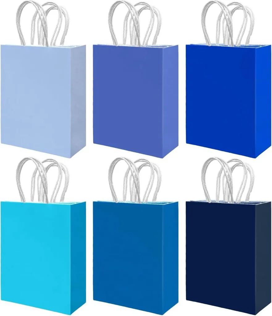 Sacs cadeaux bleus 15x8x21 cm résistants avec poignées en lot de 30 pièces