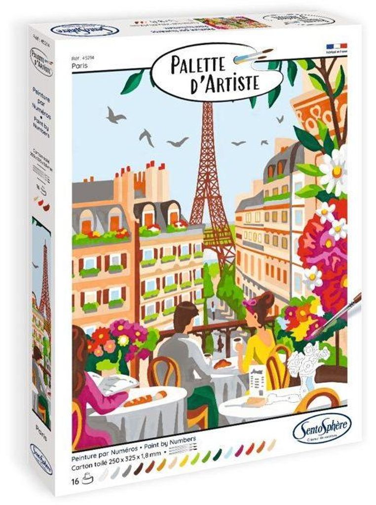 Acrylfarben Set, SENTOSPHERE Palette D'artiste Paris, Malen nach Zahlen für Erwachsene, Leinwandkarton