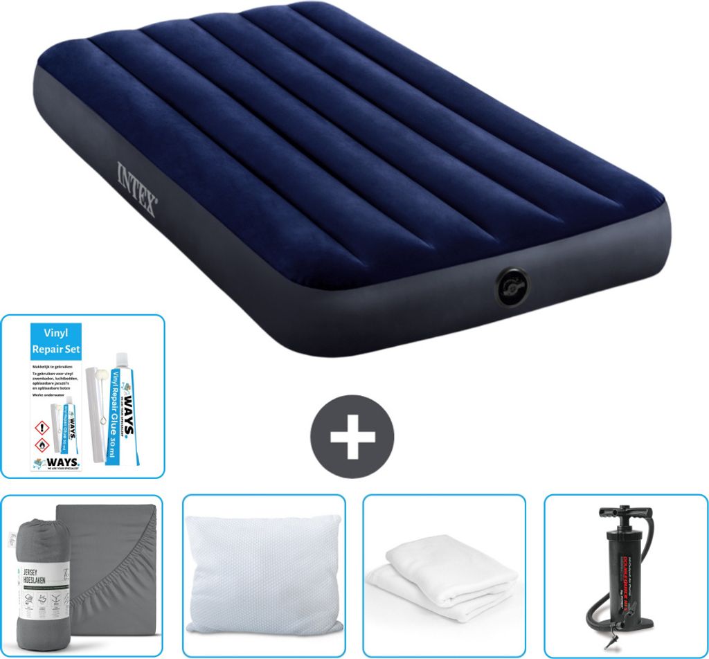 Intex Luftbett – 1 Person – 99 x 191 x 25 cm – Blau – im Lieferumfang enthalten Spannbettuch - Küssen - Pumpe - Reperaturset en Kissenschutz