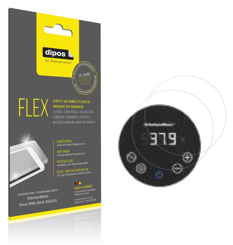 2x Schutzfolie für KitchenBoss Sous Vide Stick KG310 Folie, 100% Displayabdeckung, dipos Flex