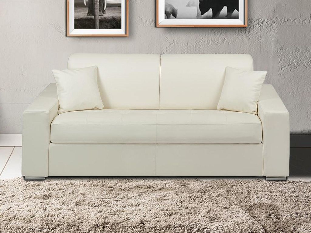 Vente-unique EMIR, Sofabett, Wohnzimmer, Weiß, 3 Sitz(e), Weiß, Kunstleder