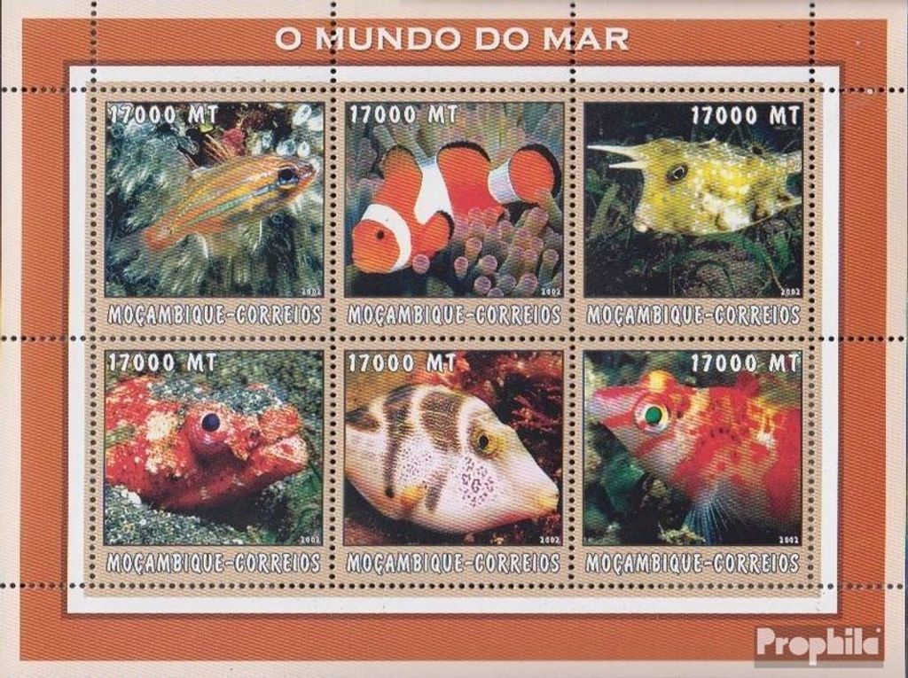 Briefmarken Mosambik 2002 Mi 2644-2649 Kleinbogen postfrisch Welt des Meeres