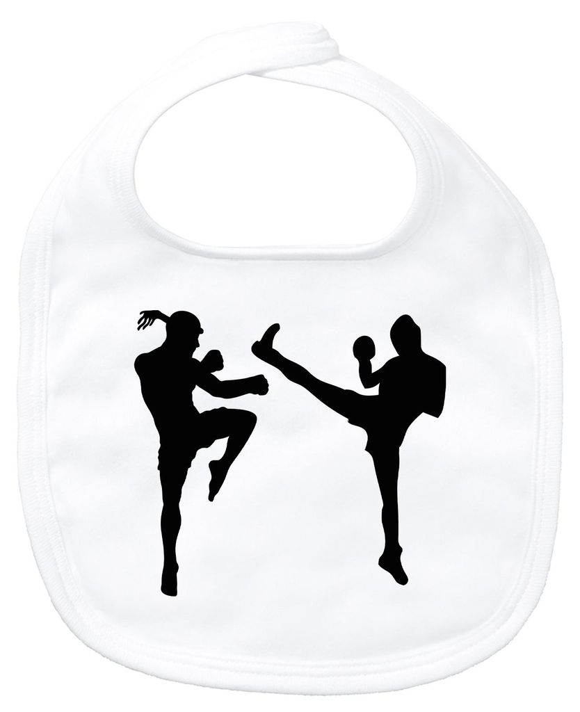 Huuraa Baby Lätzchen Kickboxen Silhouette White Klettverschluss Baumwolle Latz Geschenkidee