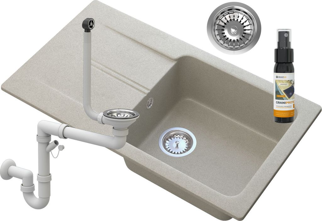 Granitan - Granitspüle - Küchenspüle - 78x44x16 cm - Beige Produktbild 