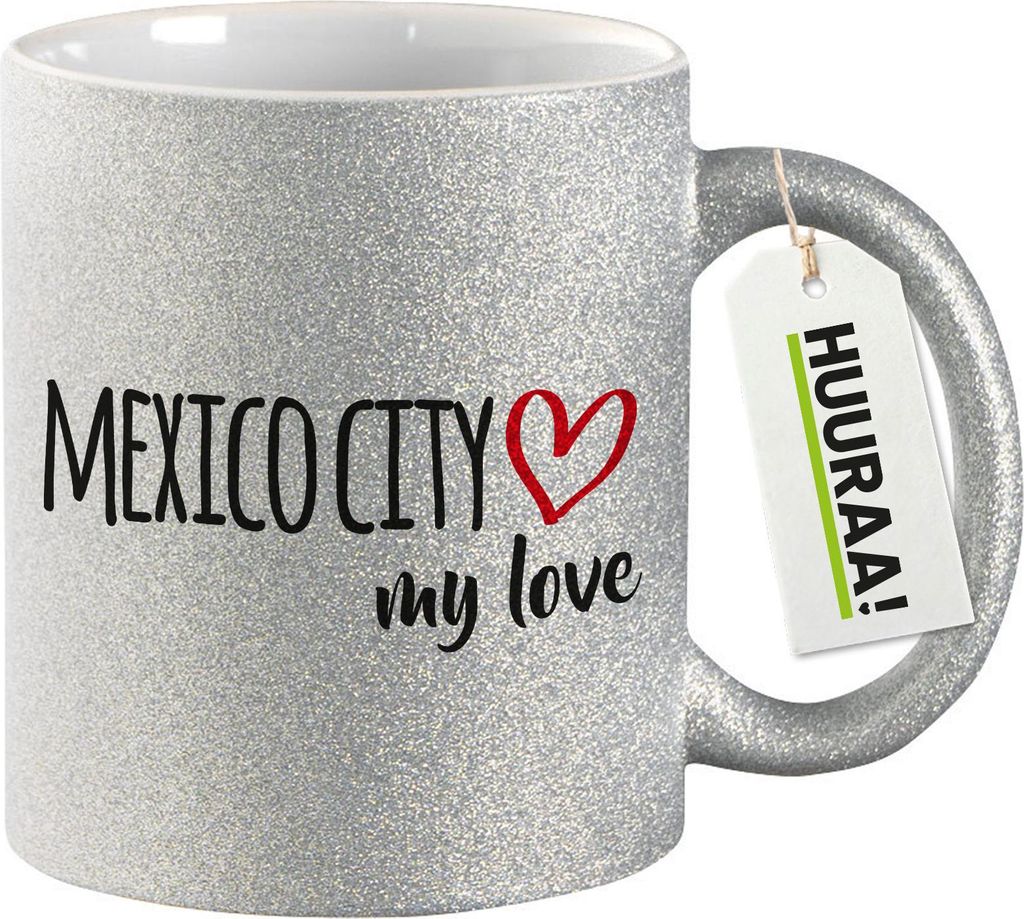 Huuraa Glitzertasse Mexico City my love 330ml Silber Keramik Kaffeebecher Geschenkidee
