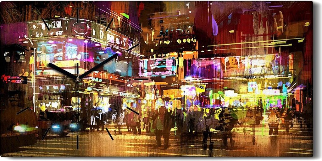 Dekor Leinwand Uhr Wandbilder 60x30 Kunst bunte Gemälde der Nachtstraße - schwarze Hände